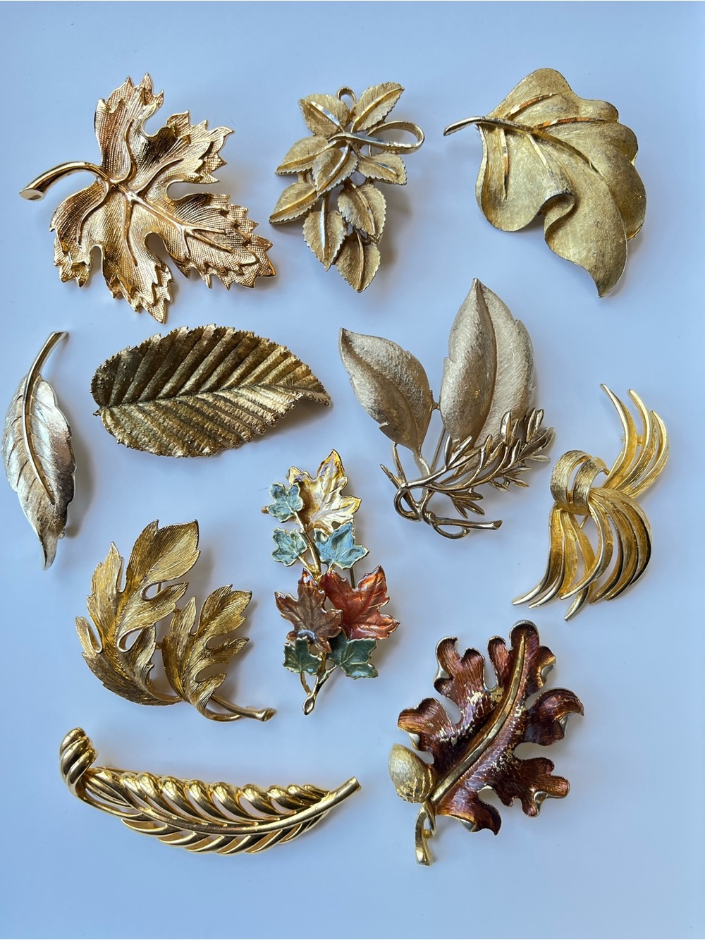 Vintage designer Brooch lot gold Tone fall autumn leaf theme Pins